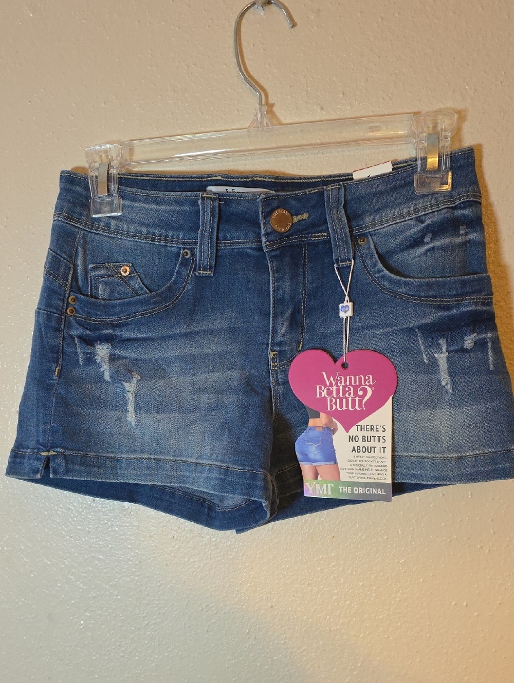 YMI Women's Dark Blue Distressed Denim Short Shorts